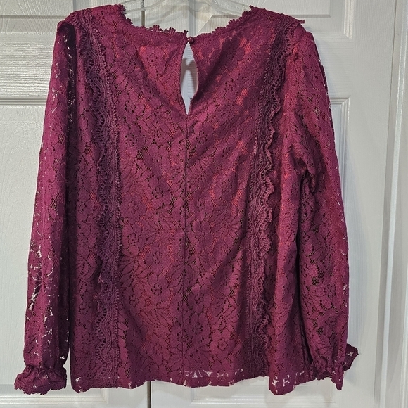 New Lacey Long Sleeved V-Neck Lined Cottagecore Blouse Maroon XL - Picture 6 of 11